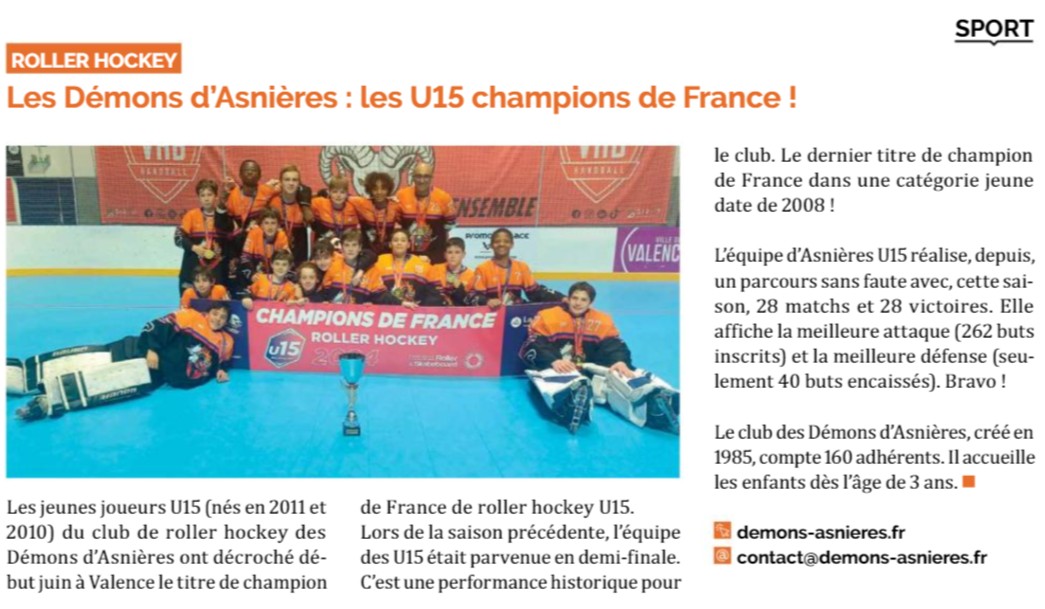 Asnières infos juillet 2024 roller hockey
